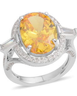 Simulated Yellow Sapphire and White Diamond Ring in Silvertone 