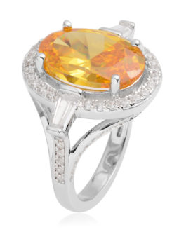 Simulated Yellow Sapphire and White Diamond Ring in Silvertone 