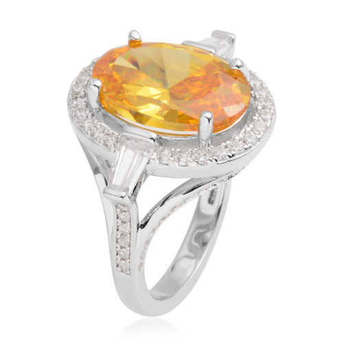 Simulated Yellow Sapphire and White Diamond Ring in Silvertone  - Image 2