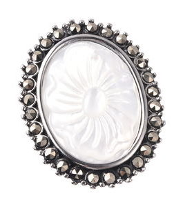 Mother of Pearl, Swiss Marcasite Flower Ring in Stainless Steel (Size 6.0) 3.00 ctw