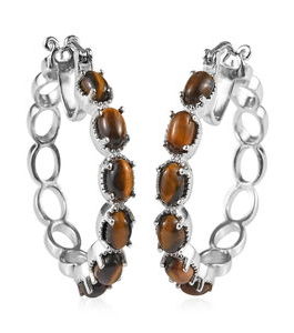 Karis South African Tigers Eye Hoop Earrings in Platinum Bond (7.35 g) 5.40 ctw