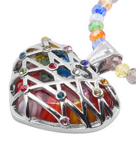 Murano Style, Multi Gemstone Heart Pendant Necklace (20 in) in Stainless Steel 75.30 ctw