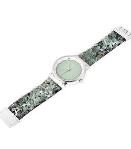 STRADA Japanese Movement Watch in Silvertone with Green Aventurine Encrusted Strap