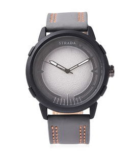 STRADA Japanese Movement Water Resistant Watch in Dualtone with Grey Faux Leather Straps & Stainless Steel Back