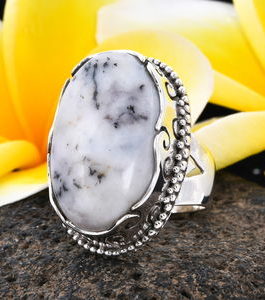 Sajen Silver Dendritic Agate Ring in Sterling Silver (Size 6.0) (13 g) 24.12 ctw