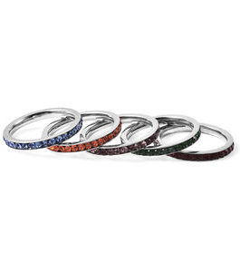 Set of 5 Multi Color Austrian Crystal Stackable Band Ring in Stainless Steel