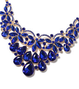 Simulated Blue Sapphire, Blue Austrian Crystal Earrings and Necklace 20 Inch in Goldtone & Stainless Steel