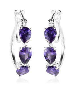 Simulated Purple Diamond Hoop Earrings in Sterling Silver