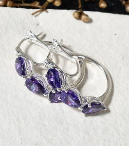 Simulated Purple Diamond Hoop Earrings in Sterling Silver