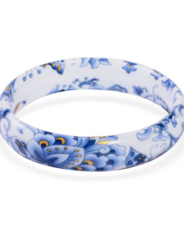 White and Blue Floral Ceramic Bangle Bracelet