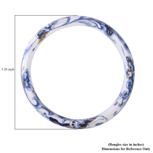 White and Blue Floral Ceramic Bangle Bracelet - Image 3