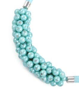 Blue Shell, Simulated Pearl Earrings, stretch Bracelet and Necklace (18 Inches) in Stainless Steel