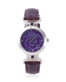 STRADA 10th ANNIVERSARY SPECIAL STRADA Purple & White Austrian Crystal Japanese Movement Purple Floral Pattern Watch with Purple Faux Leather Strap