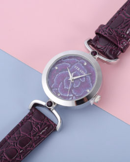 STRADA 10th ANNIVERSARY SPECIAL STRADA Purple & White Austrian Crystal Japanese Movement Purple Floral Pattern Watch with Purple Faux Leather Strap